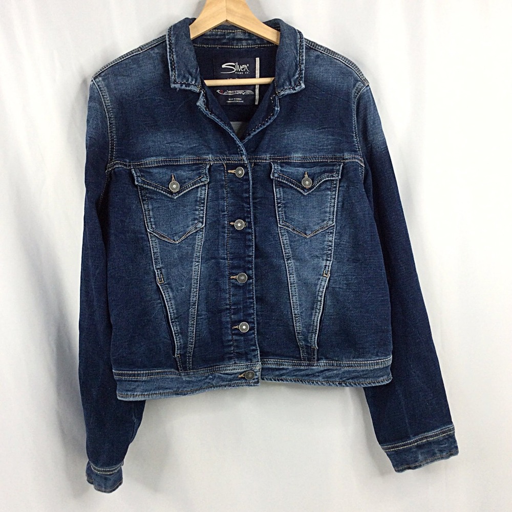 Silver Jeans Denim Trucker Jacket Women's Size XL Blue Stretch